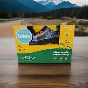 Totes WMS Clog Size 8 Black W/FlowersUltra Tough Super Comfy Lightweight NEW*